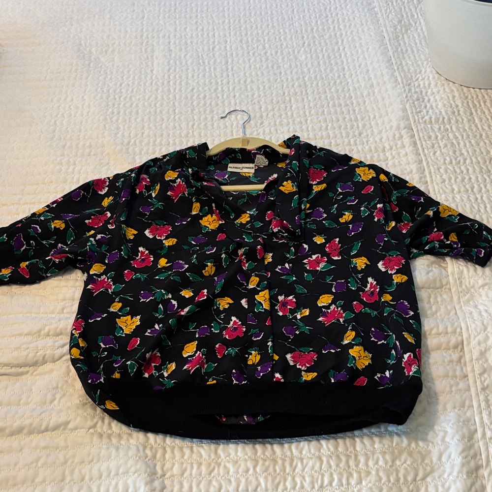 Alfred Dunner Kids Floral Blouse - Black with Multicolor